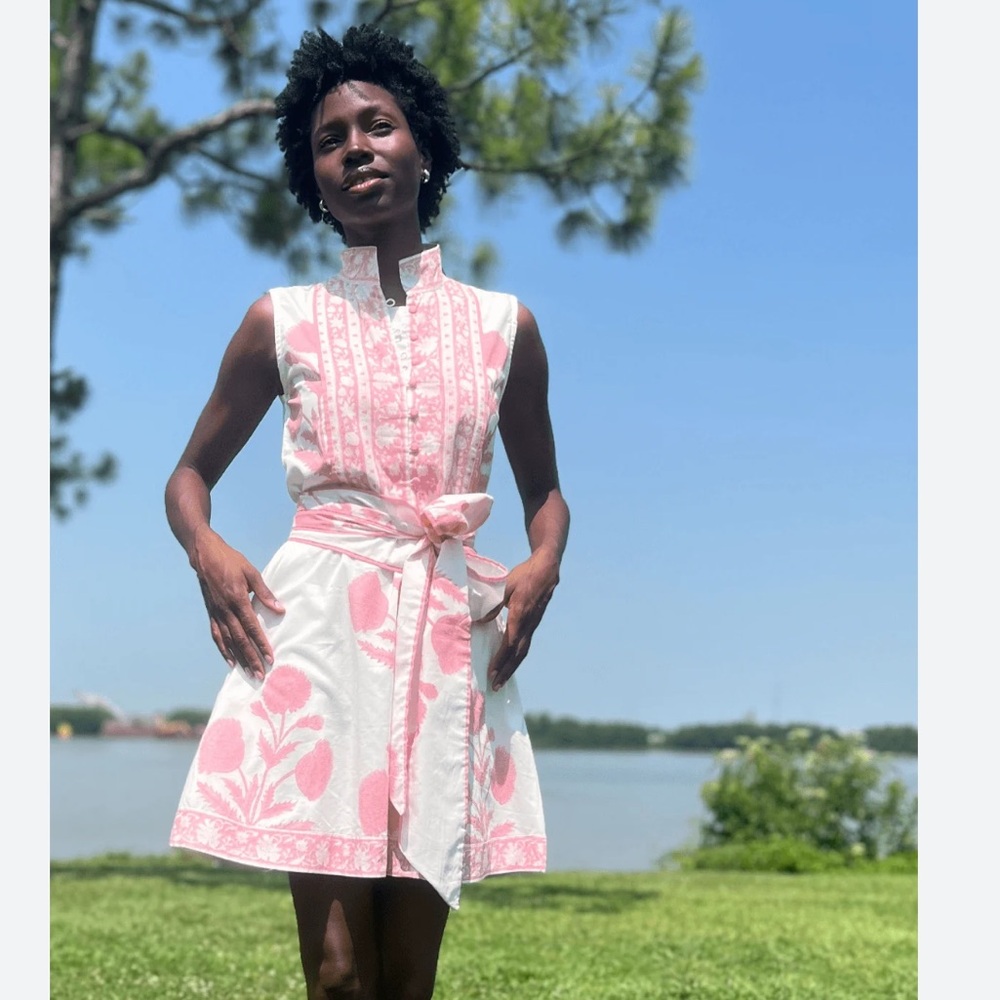 Pink Floral Tie-Waist Sleeveless Mini Dress